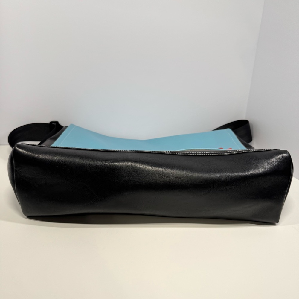 Queen Bee Creations- Chick Pea Blue and Black Shoulder Bag with Red Flower - Picture 12 of 16